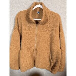 Old Navy Women's XL Brown Full Zip Sherpa Fleece Jacket Coat Teddy Pockets